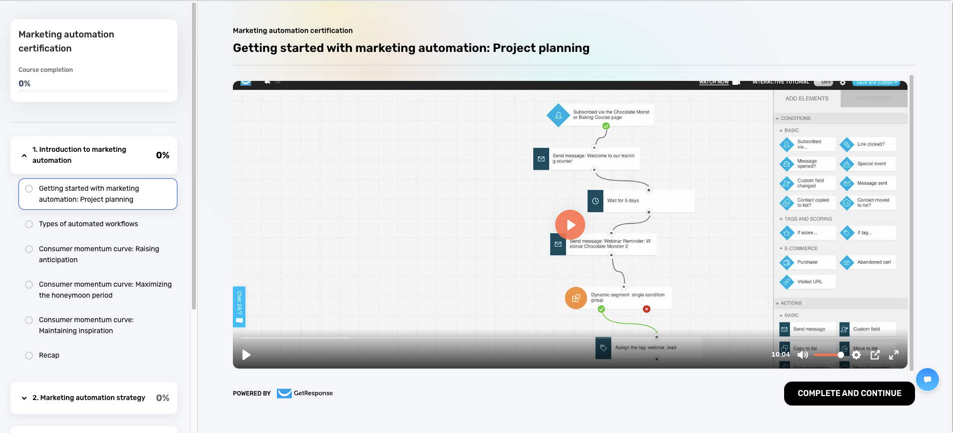Online course created with GetResponse